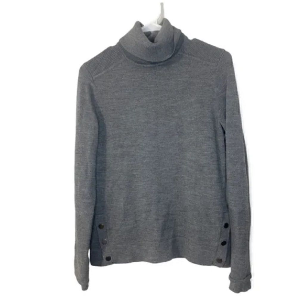 Athleta Turtleneck Sweater Women Size XS Wool Blend Gray Side Buttons